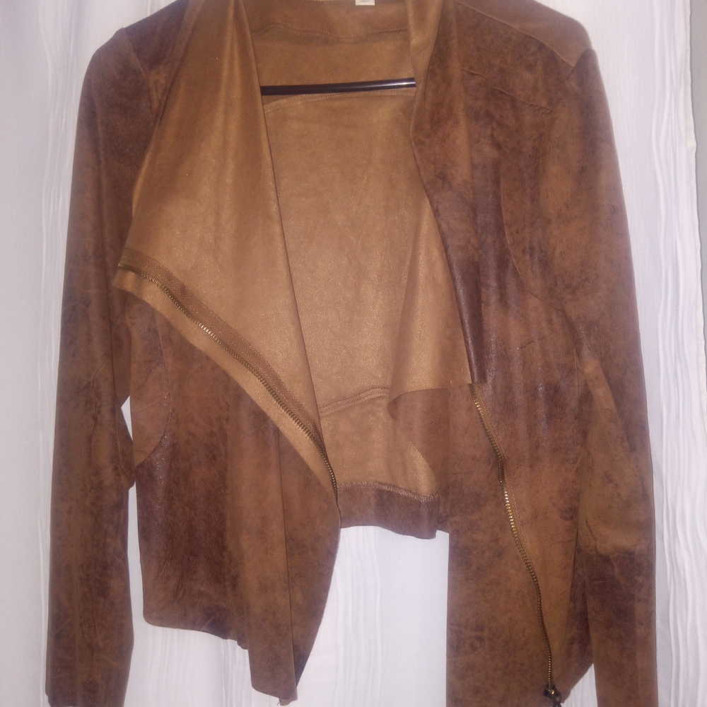 Cato Brown Faux Suede Draped Leather-Style Jacket